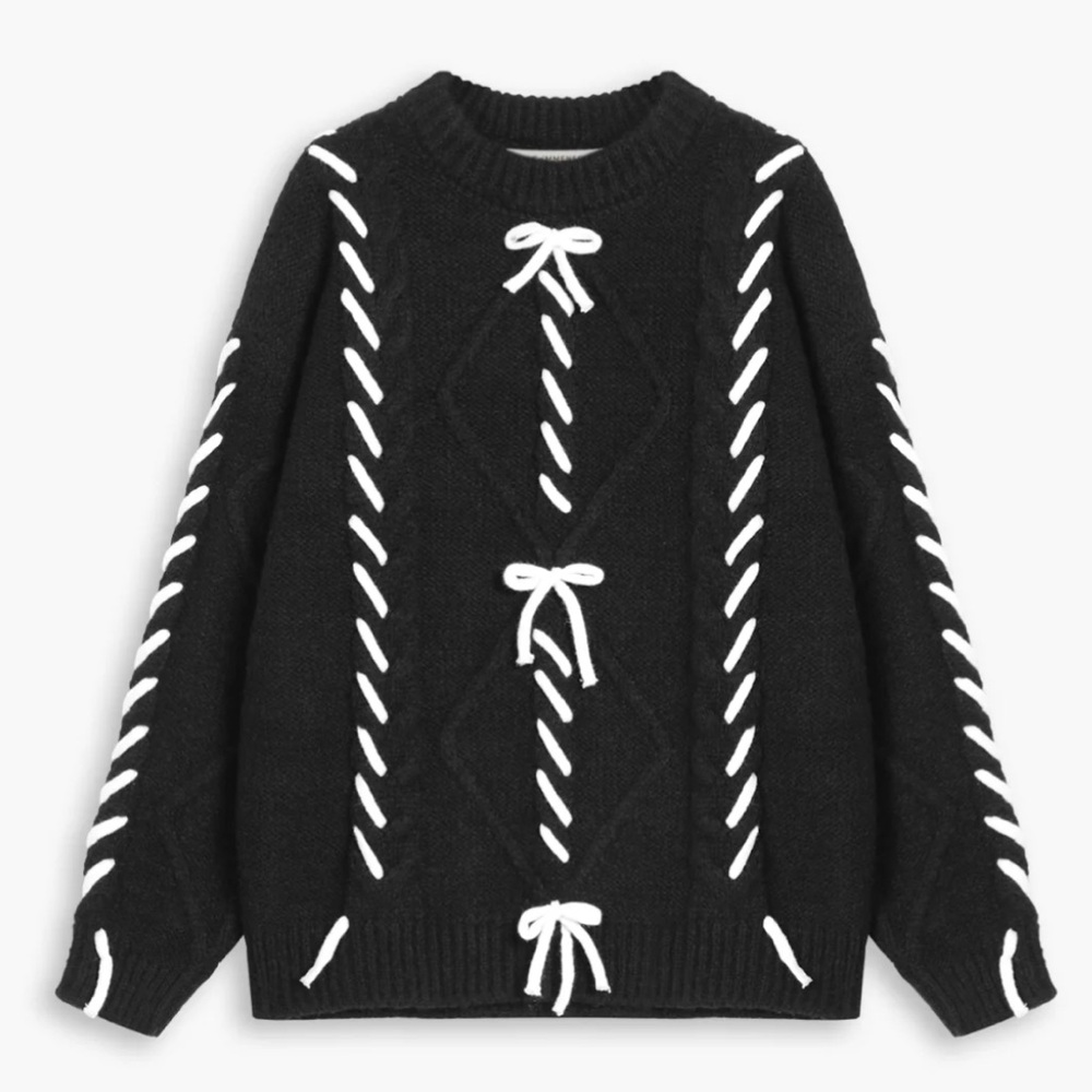 Commense constrast stitch bow sweater